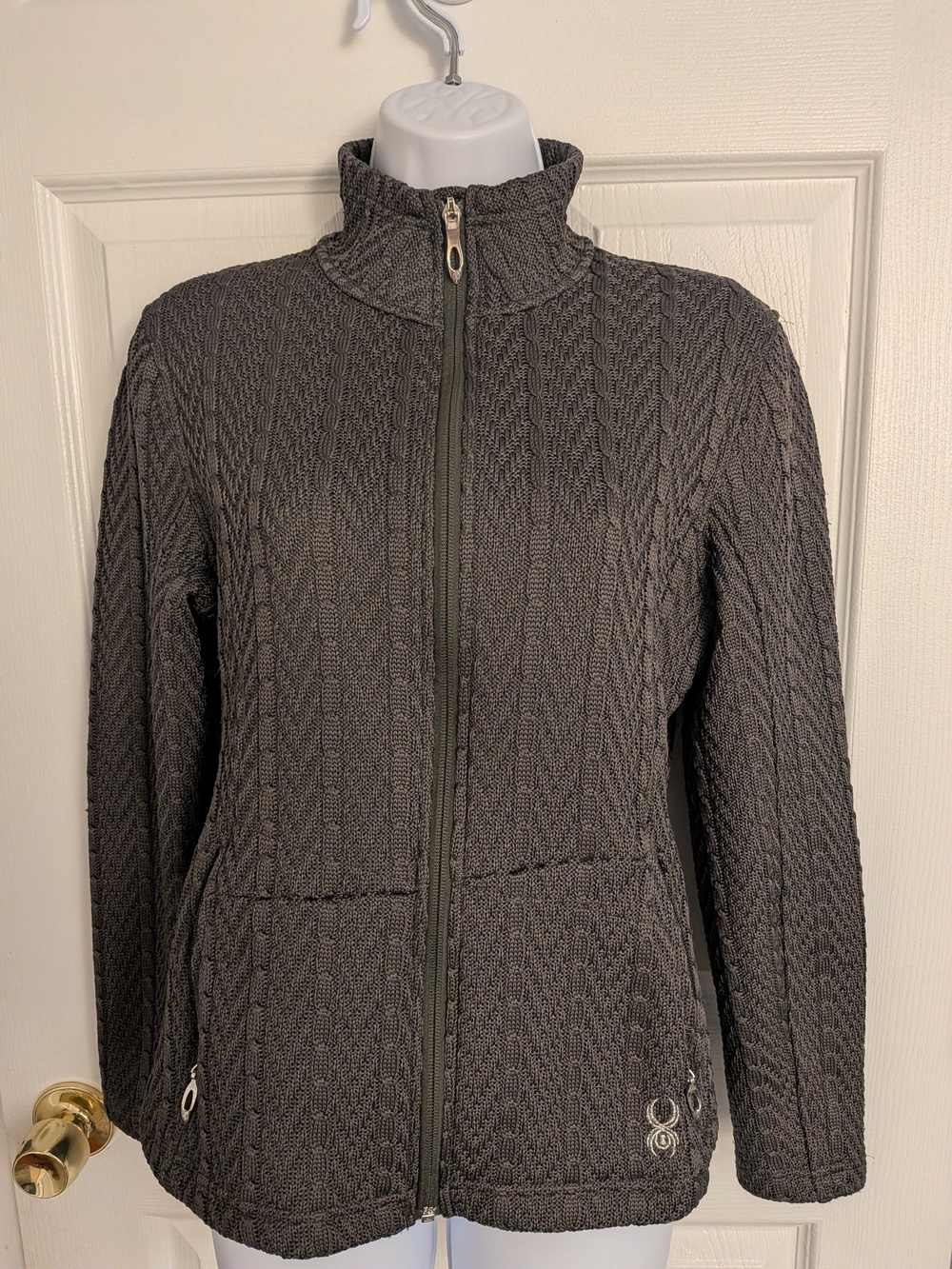 Spyder Women's Gray Major Cable Stryke Jacket Full Zip Princess Seams Sz M